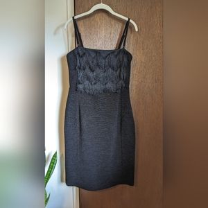 Banana Republic Black Knit mini dress with fringe, size 10